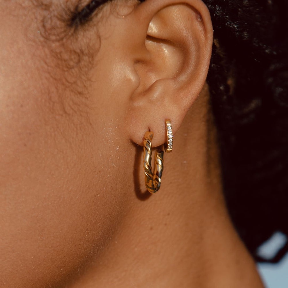 ATOLEA Tiny Gold Hoop Earrings with Crystal Bar - Picture 5 of 10